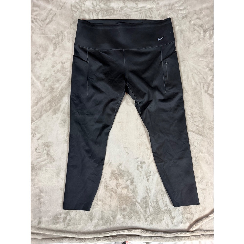 Nike Go Dri-FIT Women 3XL Black High Waisted Firm Support Pockets Leggings